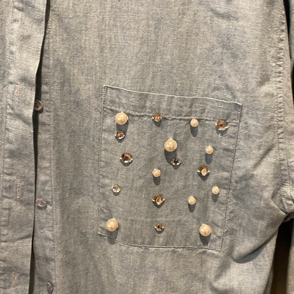 Adam Douglass Vintage Ladies Denim‎ Blouse w/Bling on Front Pocket.  Small - Picture 3 of 7